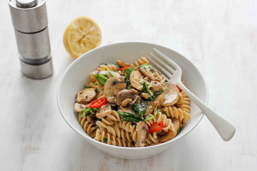 Mushroom, chilli and spinach pasta