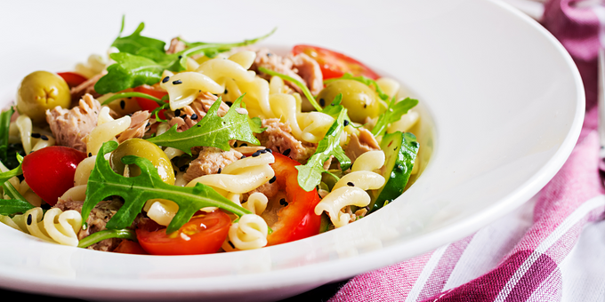 Mediterranean Pasta Salad + Feta + Chilli