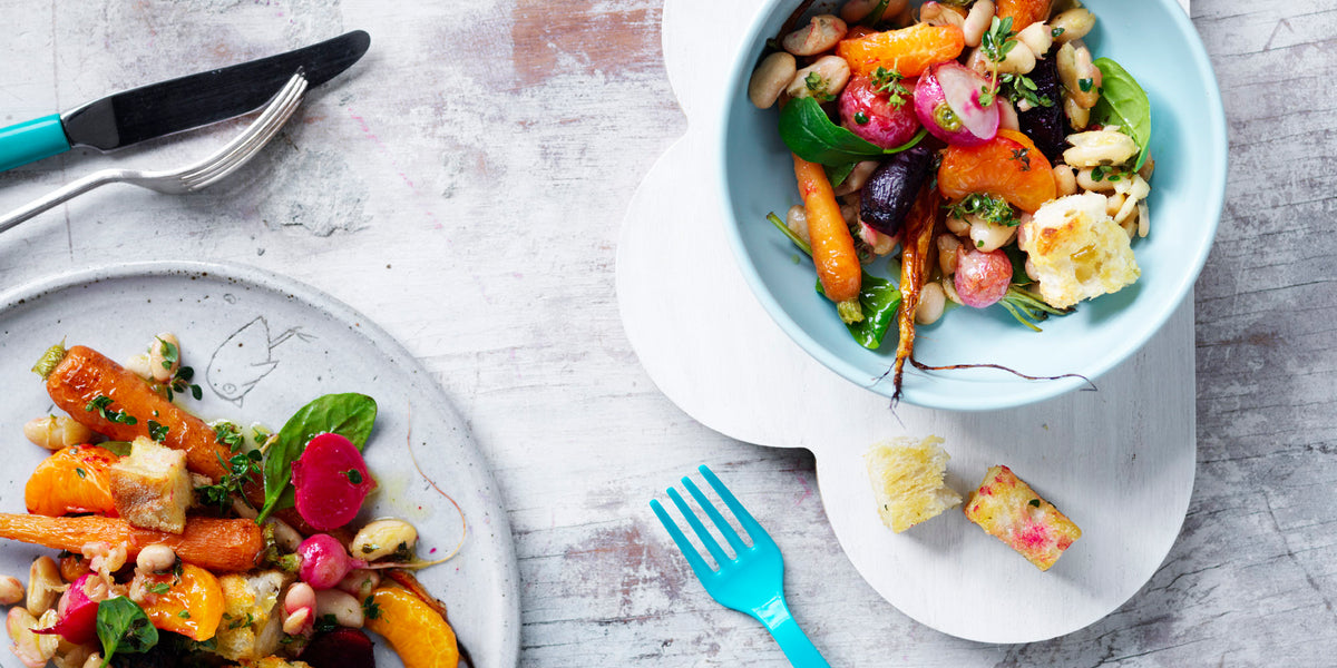 Mandarin Panzanella with Root Veg + Butterbeans
